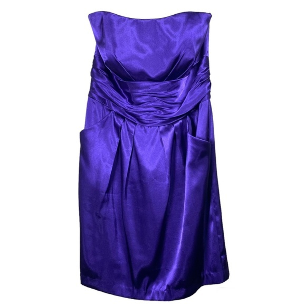 David’s Bridal short purple‎ dress with ruched waist & pockets size 12